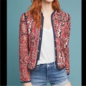 Anthropologie Waverly Quilted Reversible Jacket Cardigan Cropped LARGE NEW